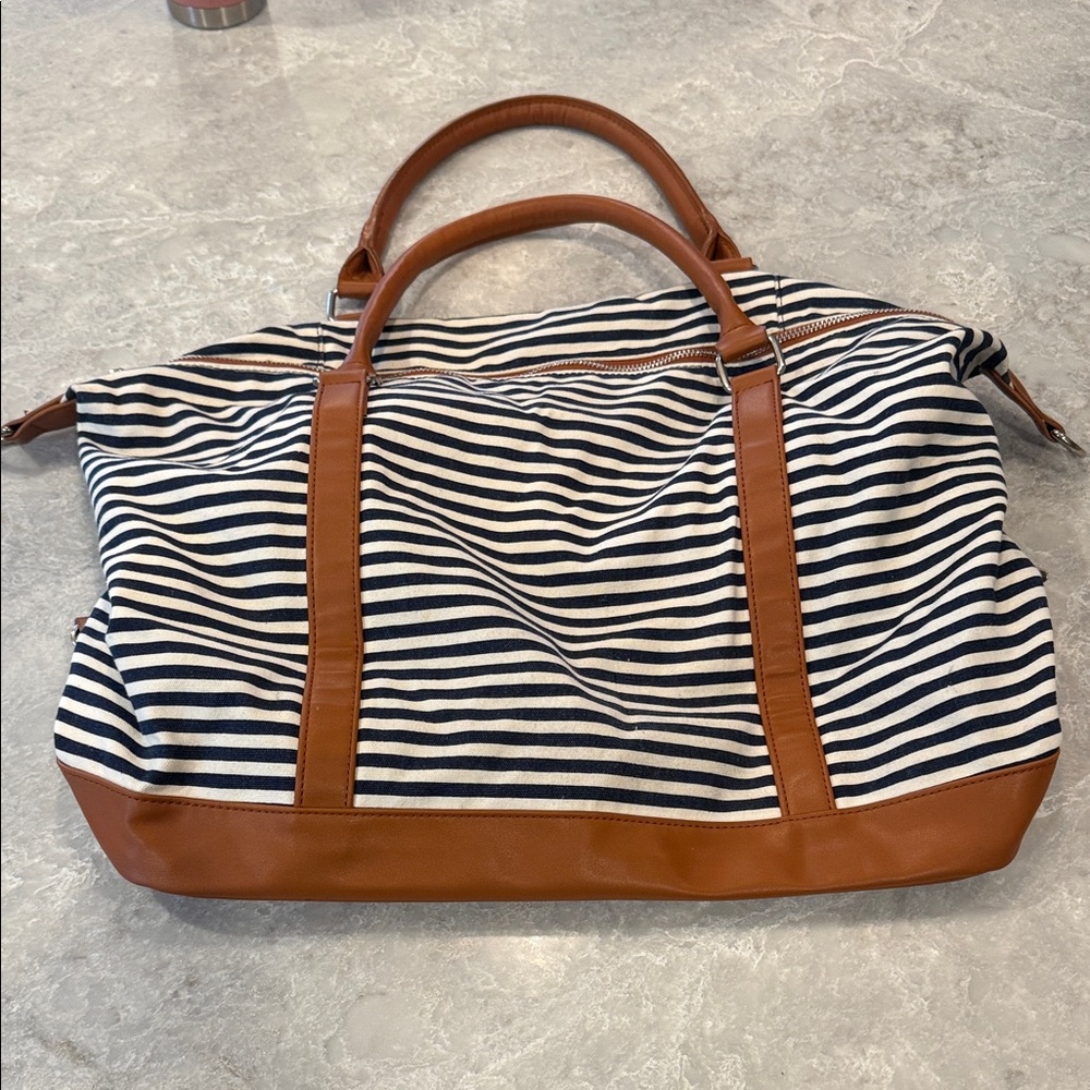 Striped Canvas and Leather Men's Bag